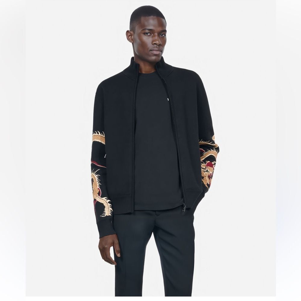 $445 The Kooples Black wool-blend cardigan with Dragon embroidery